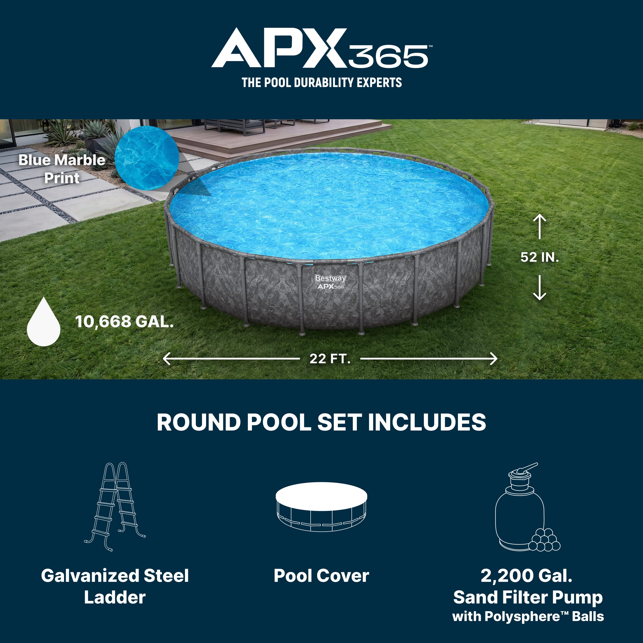 Bestway APX 365 22' x 52 Round Above Ground Pool Set - Image 3